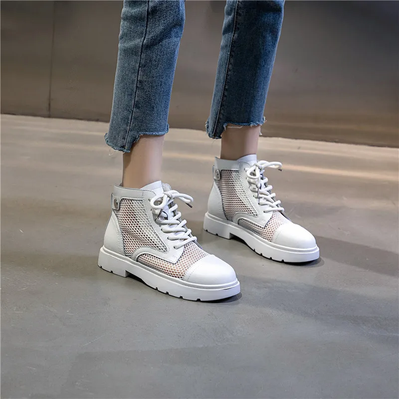 

Spring Summer 2021 Mesh Martin Boots Women's Casual Breathable Thick Heel Women's Shoes Sports Leather Short Boots Women Sandals