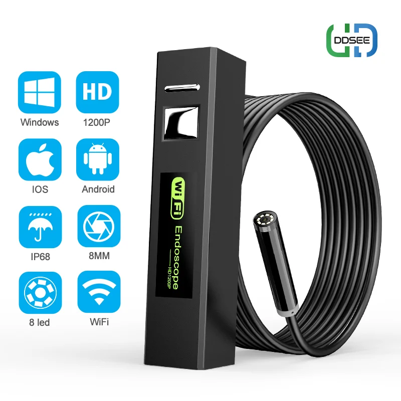 

Беспроводной эндоскоп с Wi-Fi, 1200P, HD, IP68, 8 светодиодов