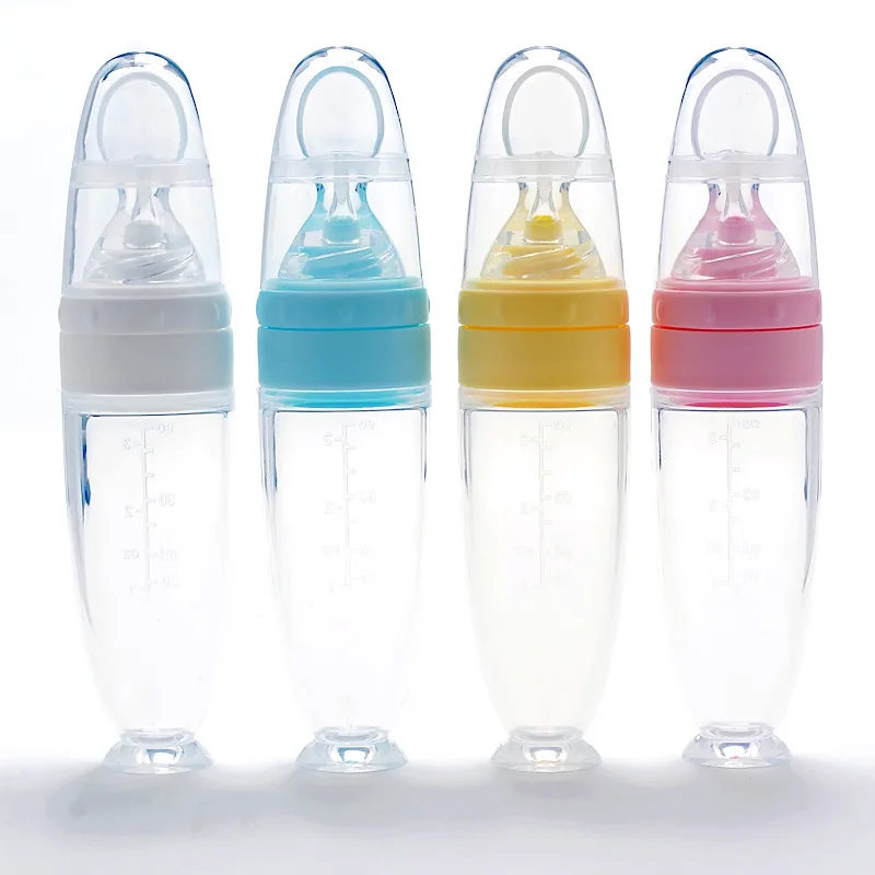 

Safety Baby Feeding Bottle with Spoon Feeder Juice Cereal Feeding Bottle Rice Milk Feeding Silicone Infant Cereal Bottle