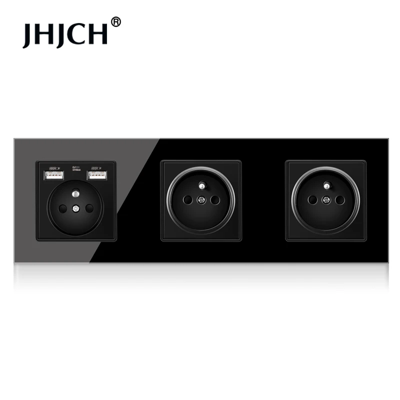 

JHJCH French crystal glass panel wall power socket grounding with child protection door usb socket 5v 2100ma input voltage AC100