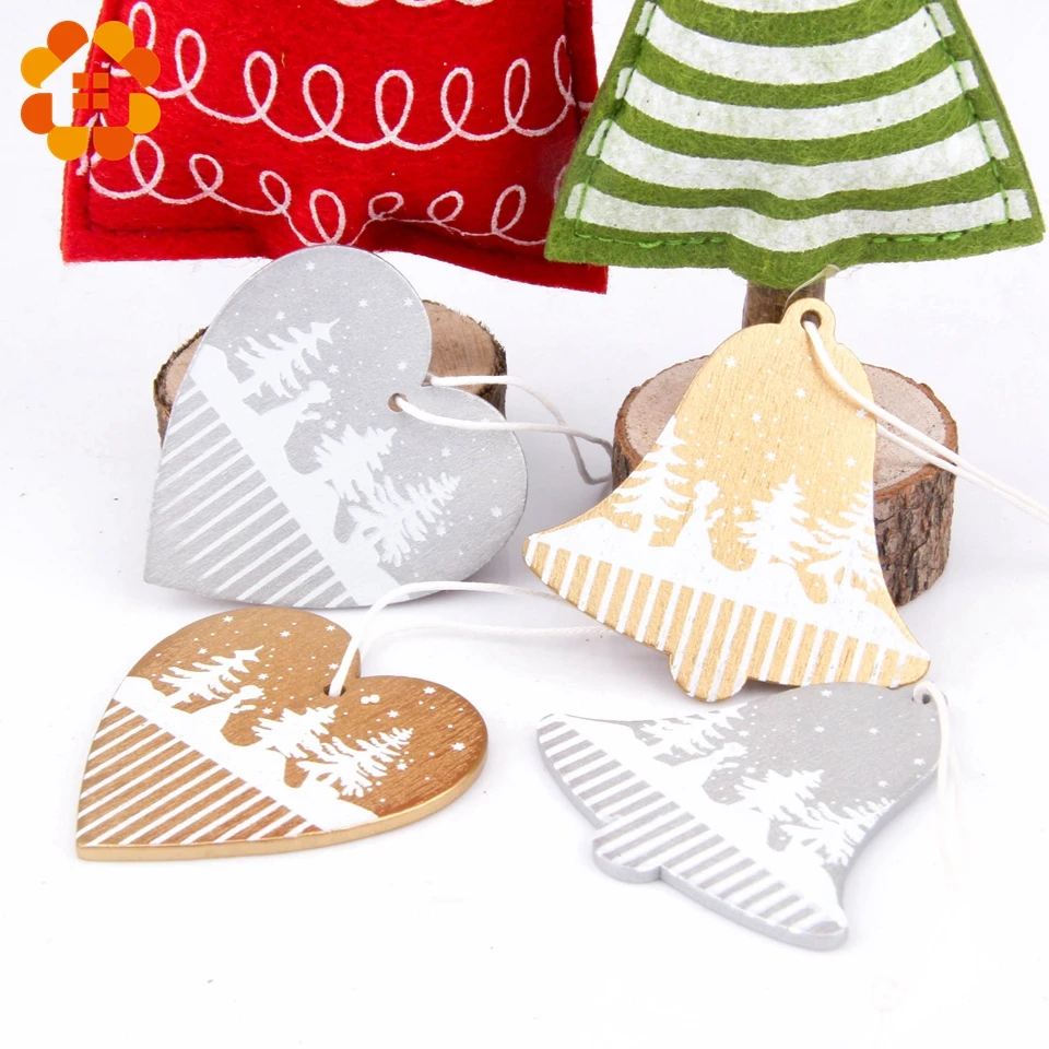 8 шт./лот золотые серебряные деревянные Рождественские Подвески с принтом