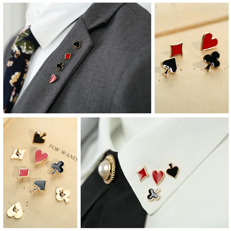 

4Pcs Cartoon Poker Lapel Pin Clothes Brooches Backpack Collar Badges Jewelry