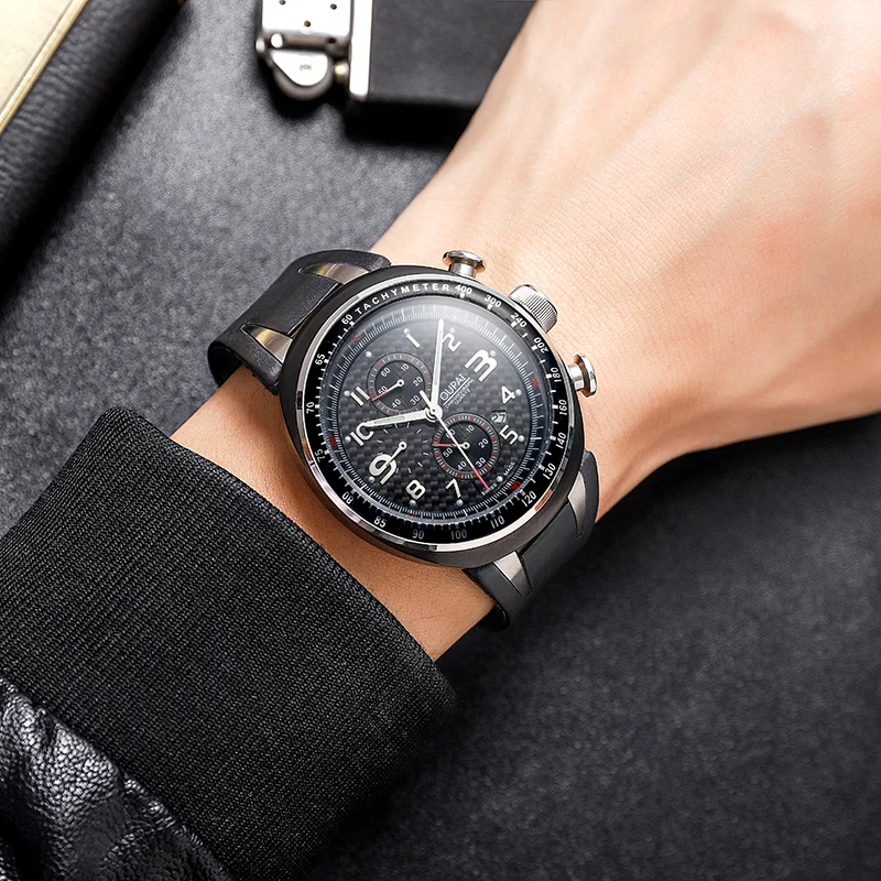 

OUPAI Chronograph Men's Sports Watch Carbon Fiber Face Titanium Dial Case Watch Waterproof Luminous OR Quiz IS Watch