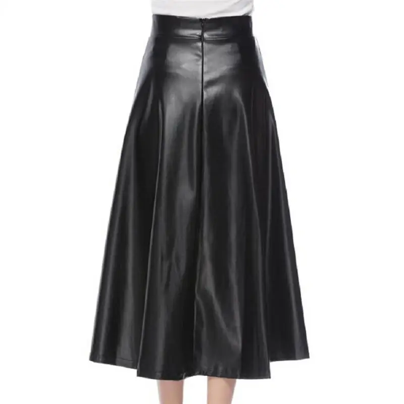 

Fashion PU Leather Skirts Womens Elegant Casual Black Vintage Long High Waist Office Ladies Skirt Streetwear Solid Color Q3361
