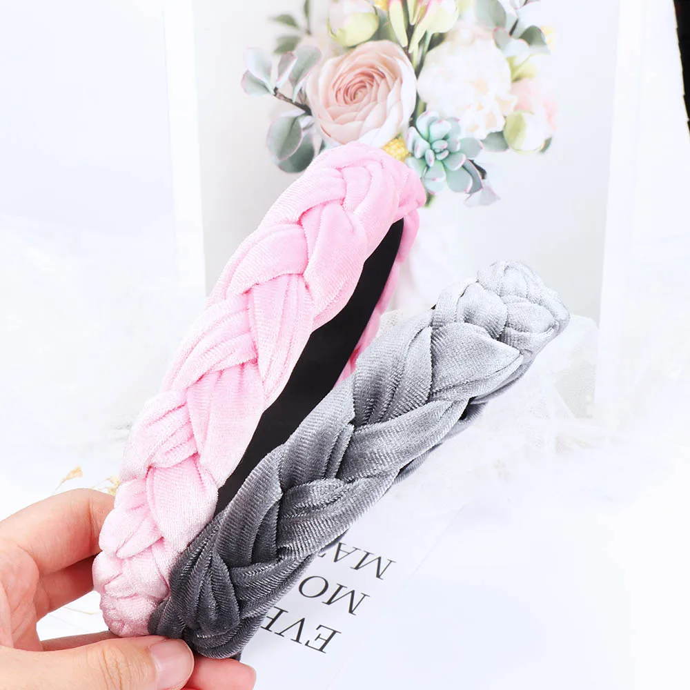 Женская винтажная бархатная повязка для волос однотонная оплетка обруч на