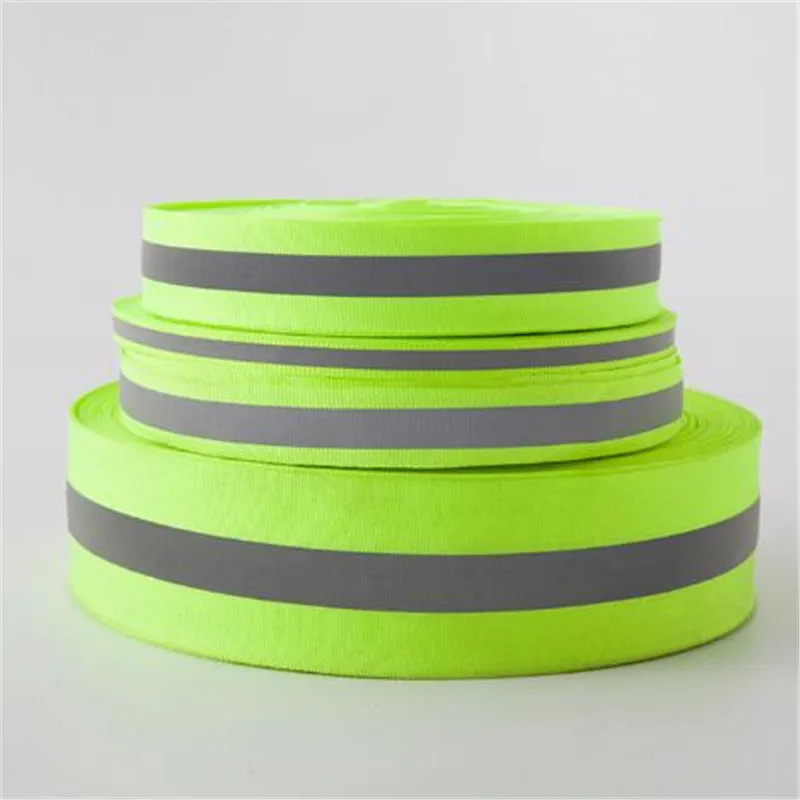 

10 Yards 20/25/30/40/50mm Fluorescent Green Safety Silver Reflective Sew on Fabric Tape Strap Vest Webbing Diy Safety Clothing