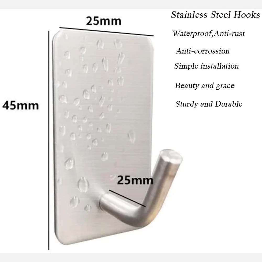 

Stainless Steel Wall Hook Self-adhesive Sticky Kitchen Home Bathroom Bath Bal Key Task Clothing Storage Button Holder Rack