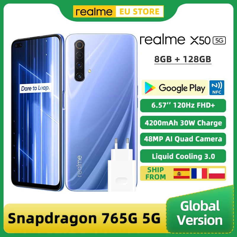 Глобальная версия Realme X50 5G смартфон 8 Гб Оперативная память 128 Встроенная Snapdragon 76 6