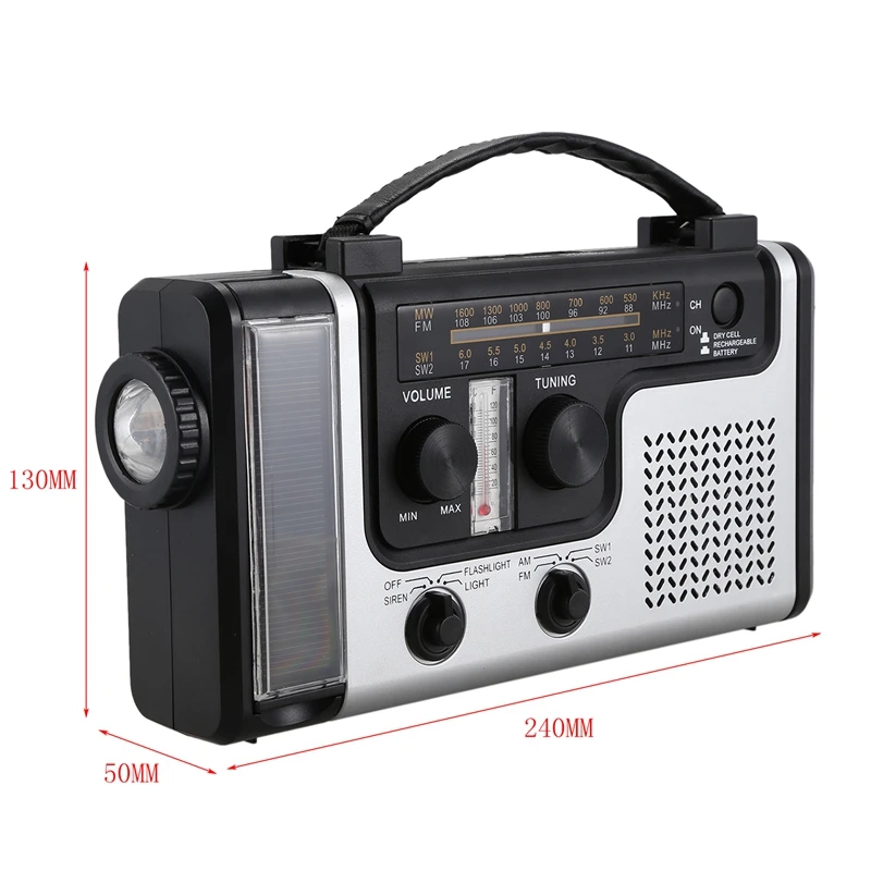Outdoor Multifunctional Solar Radio Portable FM/AM Built-in Speaker Support LED Emergency Flashlight Table Lamp Thermomete | Электроника