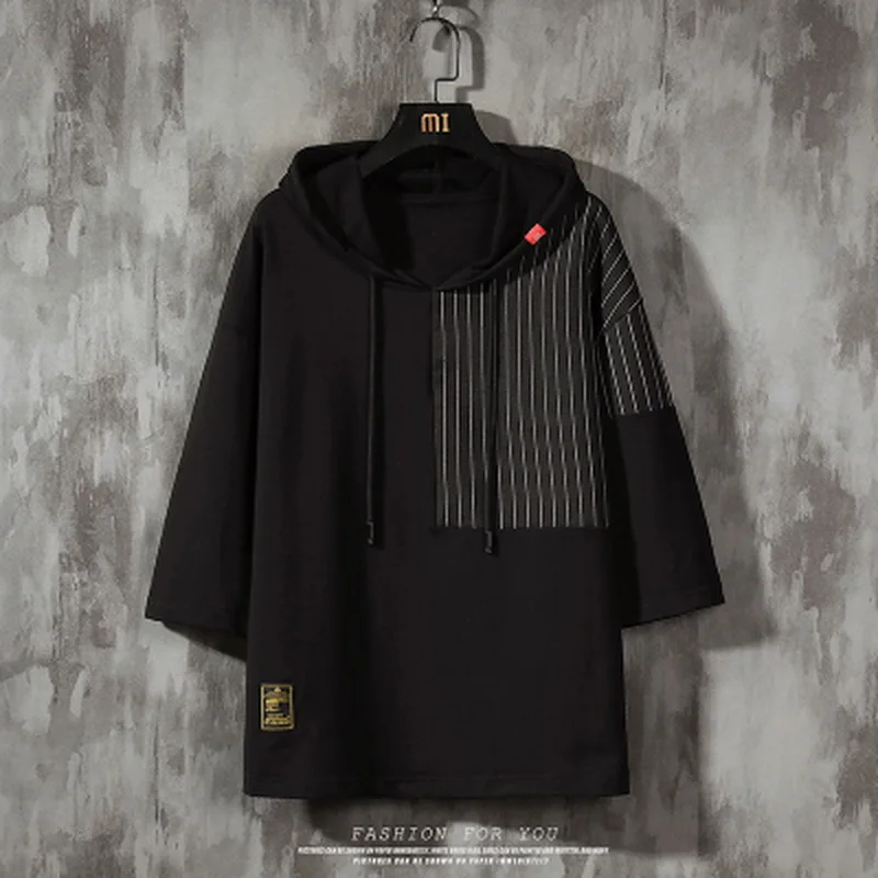 Модные толстовки с короткими рукавами в стиле панк Толстовка пэчворк Мужская