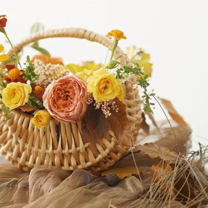 Mini Portable Flower Basket Half Moon Willow Arrangement Photo Props Flowers Hand-Woven | Дом и сад