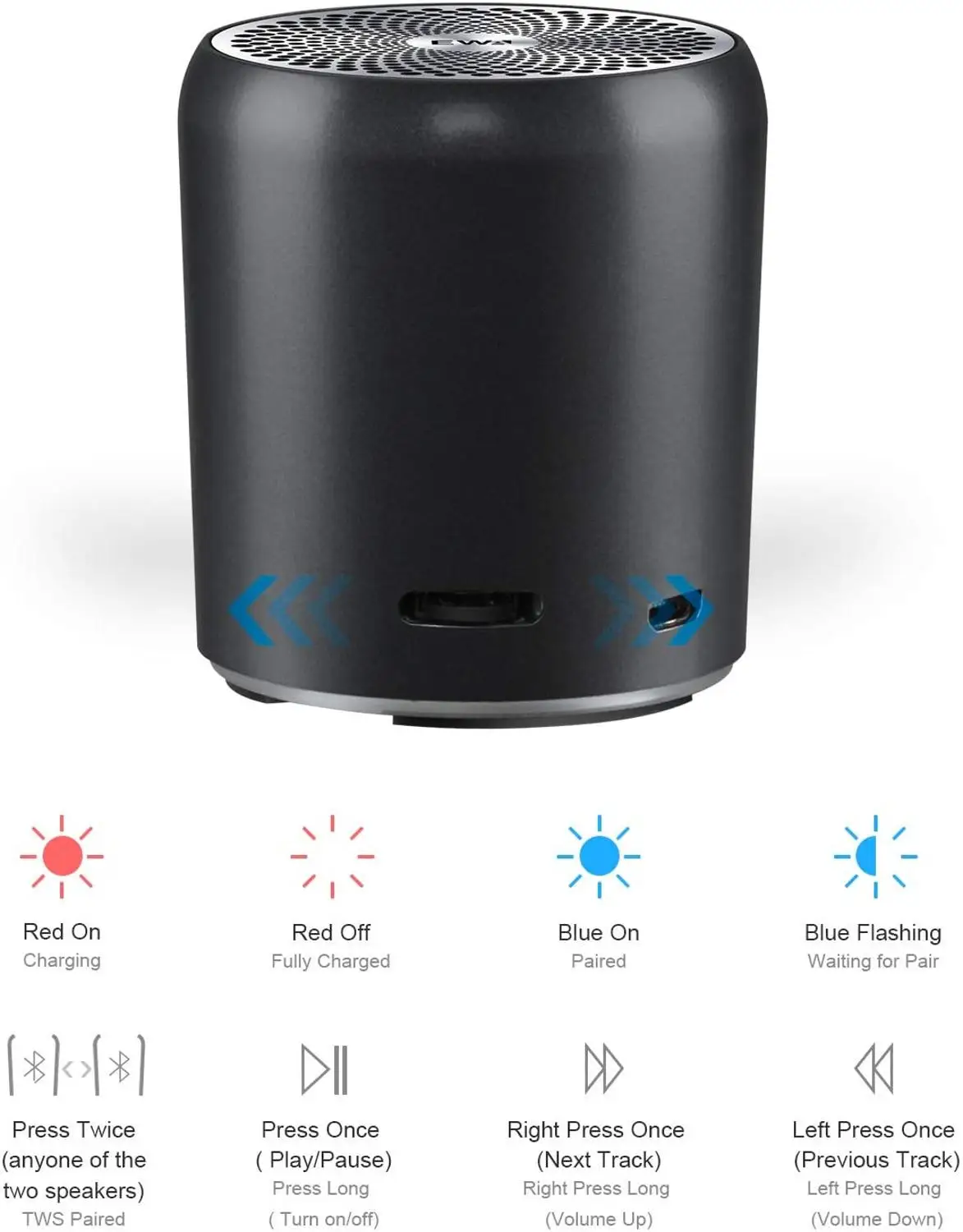 EWA A107s Super-mini Portable Bluetooth  5.0 Speaker TWS Best Sound Bass boombox Powerful HD Sound 8 Hours Play time Metal body