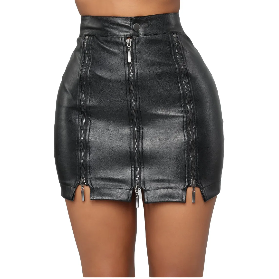 Faux PU leather sexy mini skirts women's new high waist zipper stitching leather skirt black tight skirt  new