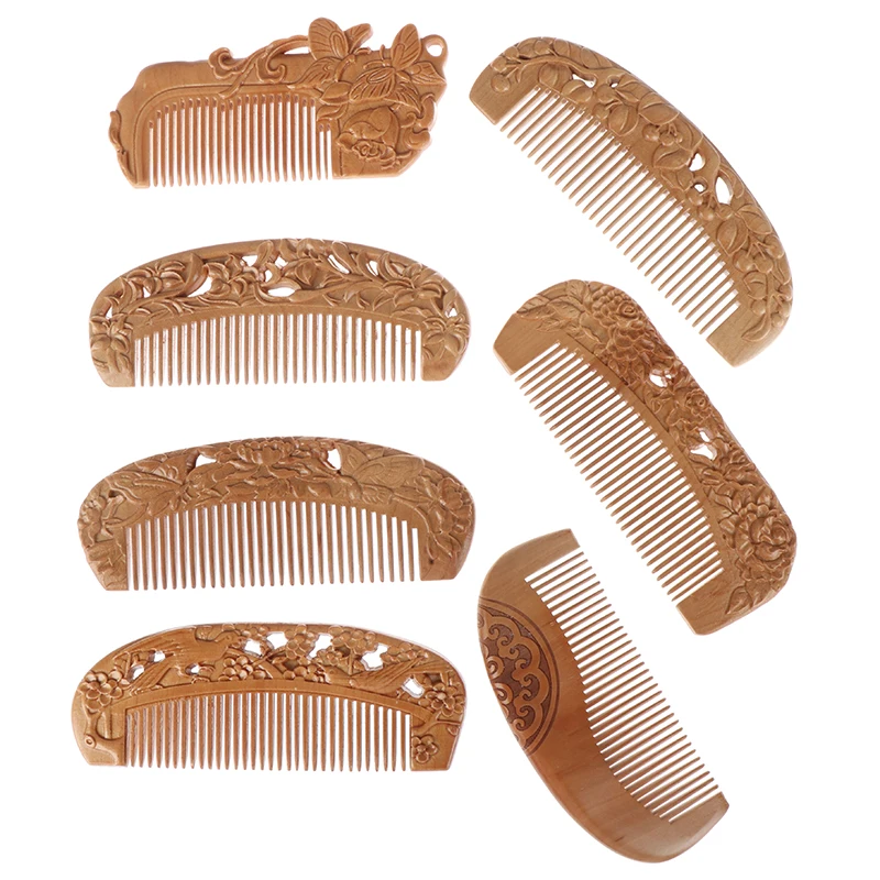 

1PCS Natural Peach Wood Healthy No-static Massage Hair Wooden Comb Health Care New Design Comb 7Styles