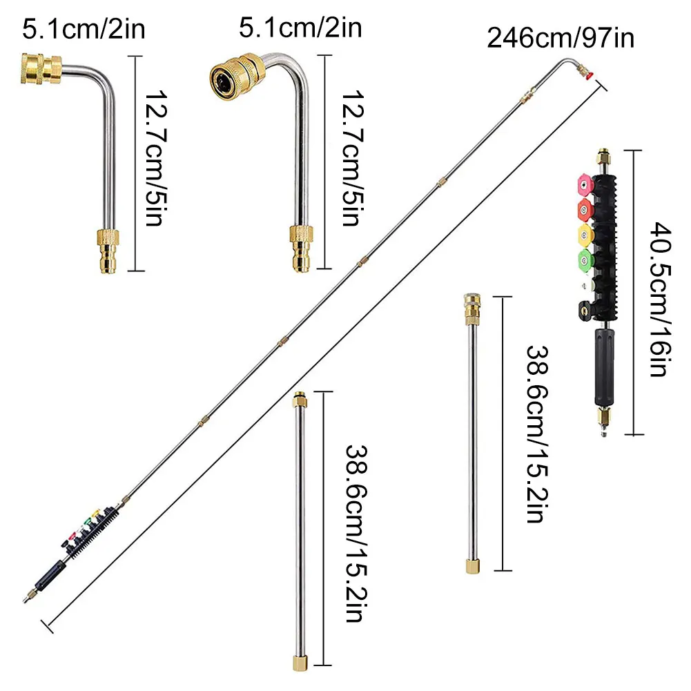 

High Pressure Car Washer - Extension Wands Quick Connect Extension Spray Wand With Nozzles Tip Adaptor Gutter Cleaning Tool