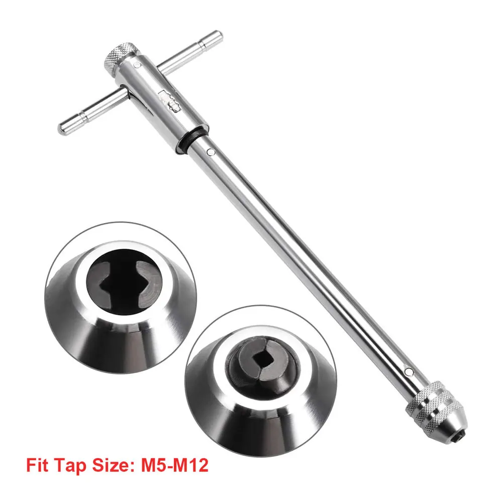 

M5-M12 Long Size Adjustable T-Shaped Handle Reamer Screw Extractor Tap Wrench Holder Ratchet Inserted Reverse Direction New