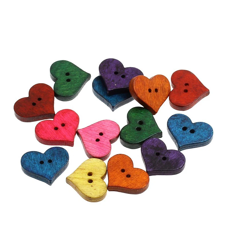 

100PCs 21mm Wood Sewing Buttons 2 Holes Heart Random DIY Scrapbooking Sewing Buttons For Clothing Accessories Sewing Supplies