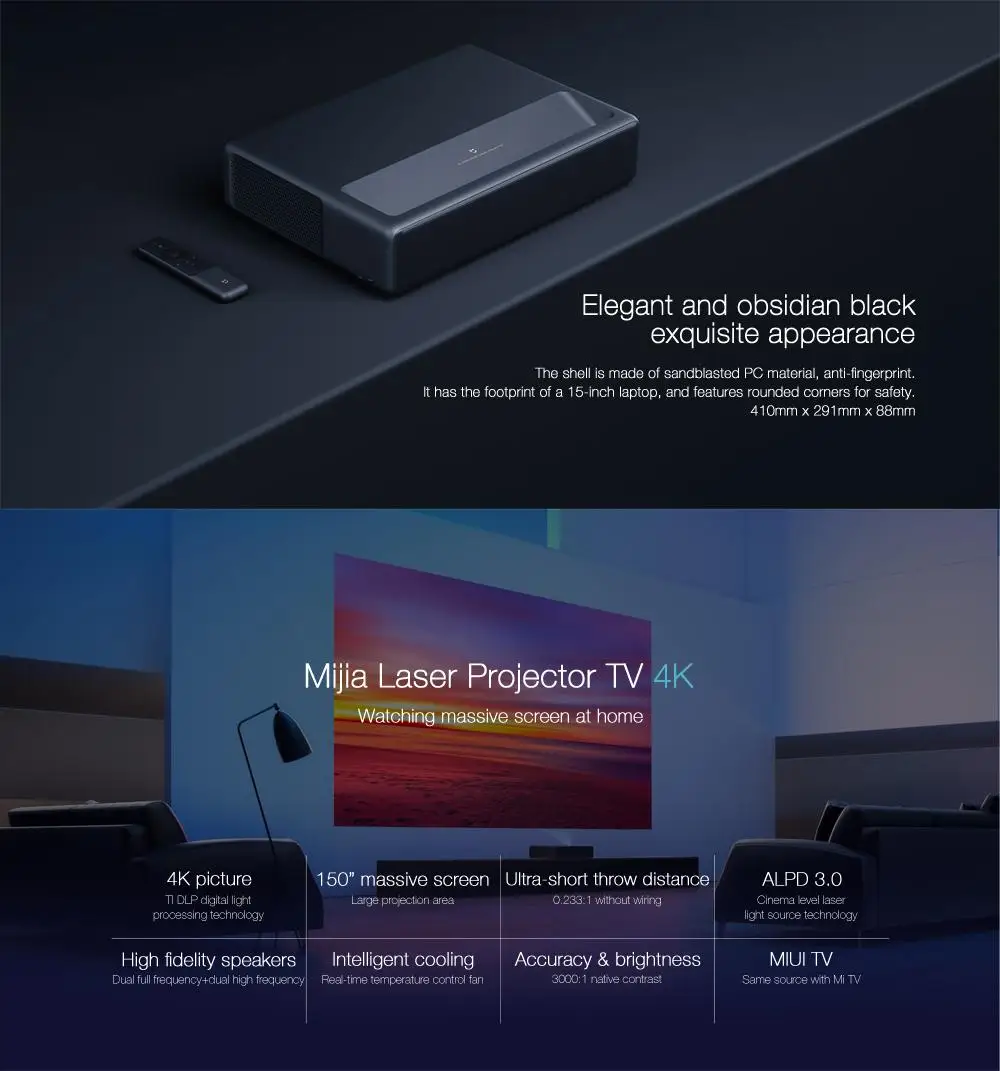 Xiaomi MJJGTYDS01FM 2 Гб 16 Гб MIUI tv Laser HDR tv 4K китайская версия bluetooth WiFi 3D Система домашнего кинотеатра английский интерфейс