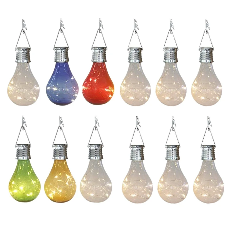 

12 Pcs Outdoor Lights With 6 Solar Bulbs, Waterproof Transparent & Multicolor