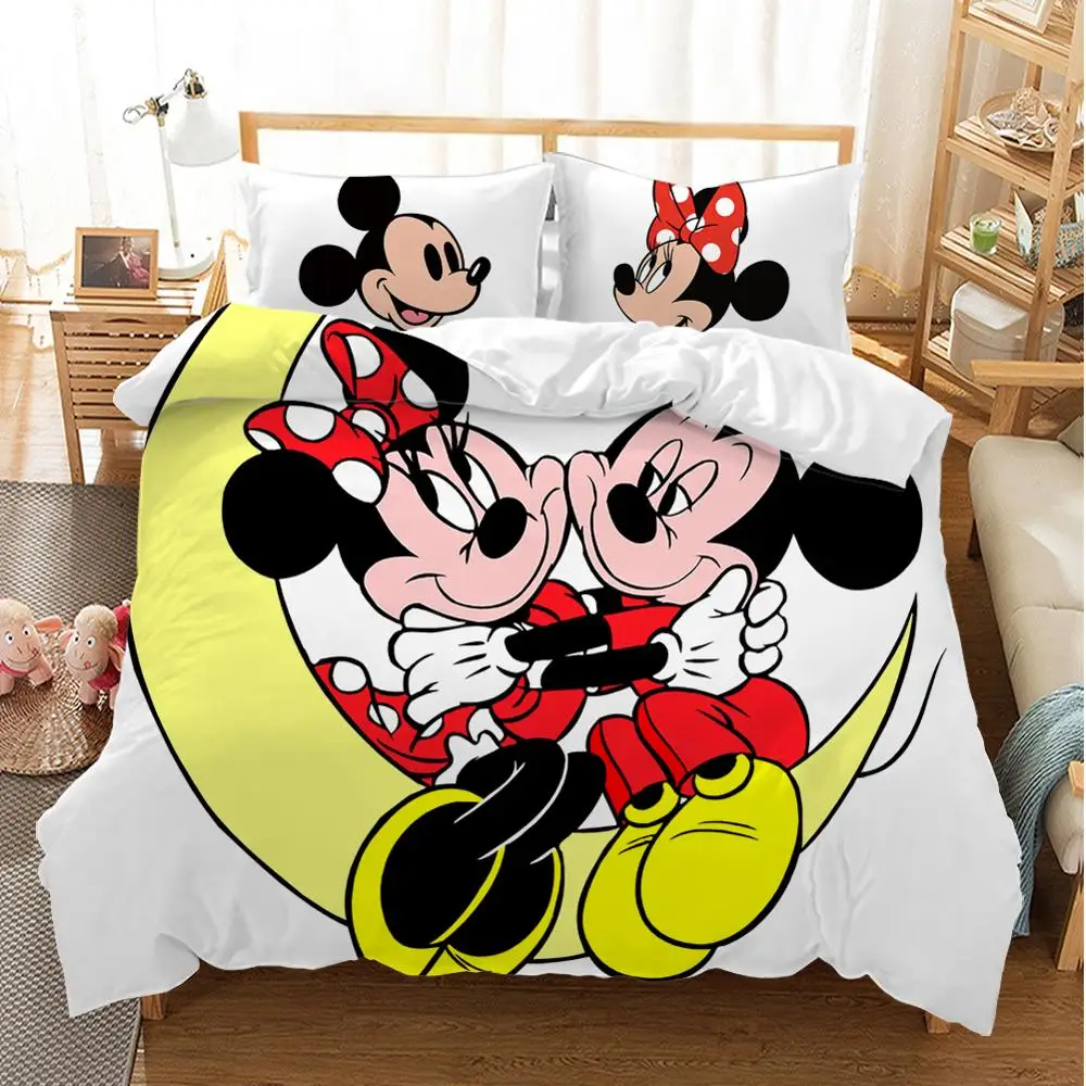 

Disney Cartoon Bedding set Mickey Minnie Duvet cover King Queen Twin size White Soft Home textile Student child couple bed set