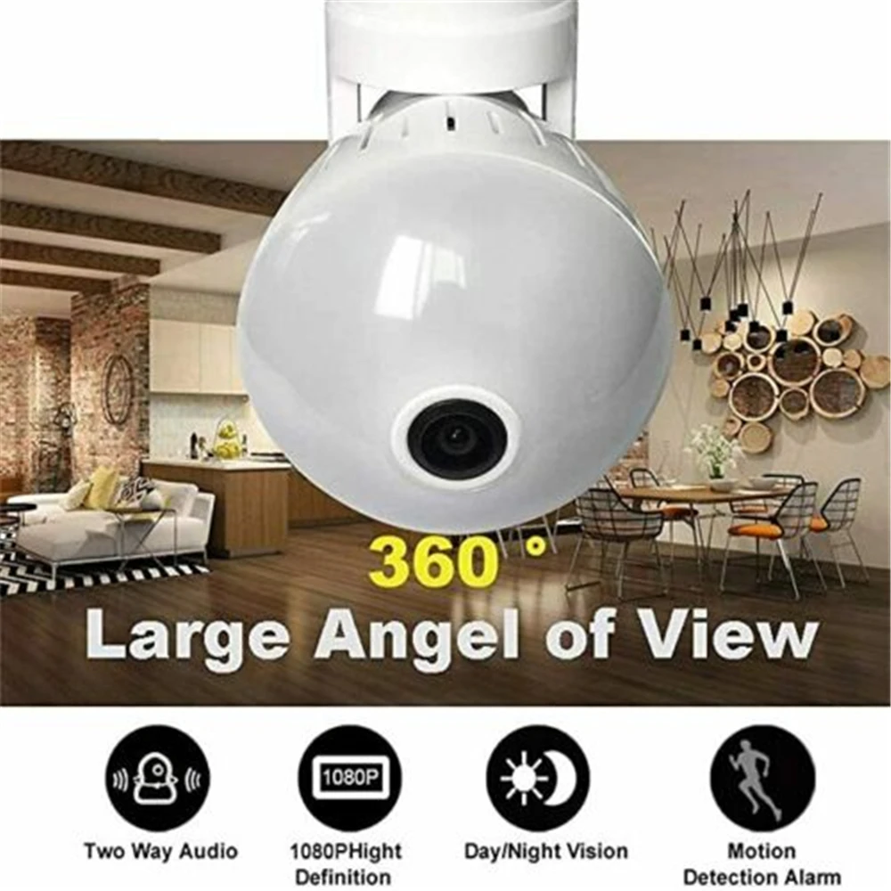 2MP Wi Fi панорама Камера безопасности лампа панорамный лампы CCTV видео Беспроводной