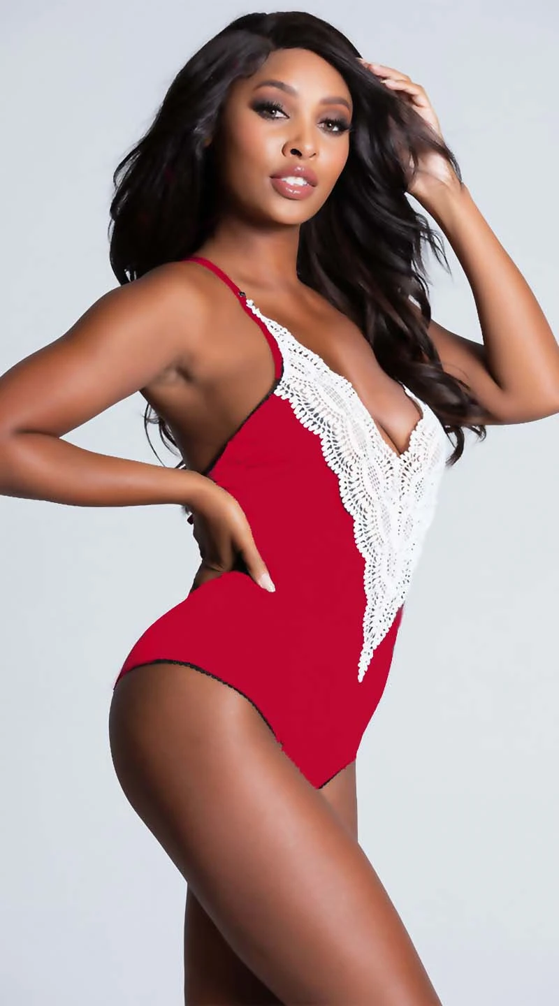 XXXL Slim Body Sexy Lingerie Sleeveless Bodysuit Red&Black Sexy Underwear Deep V-neck Lingerie Sexy Hot Erotic Babydoll Women
