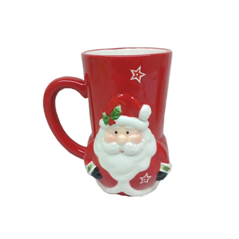 

Holiday Exquisite Simple Christmas 3D Cup Custom Three-Dimensional Modeling Painted Ceramic Cup Breakfast Cup Foreign Trade
