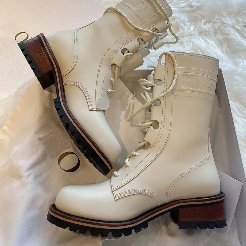 

Women's Boots Autumn 2021 New Thick-soled Martin Boots Women's Lace-up Motorcycle Boots Mid-tube Boots for Woman