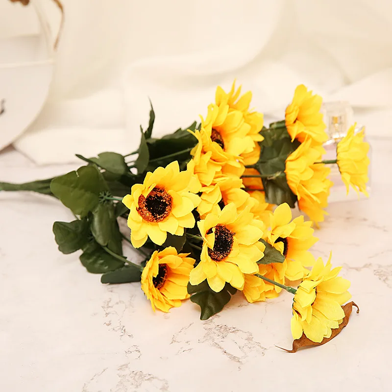 7 голов желтые шелковые подсолнухи искусственные цветы веток/букет для домашнего
