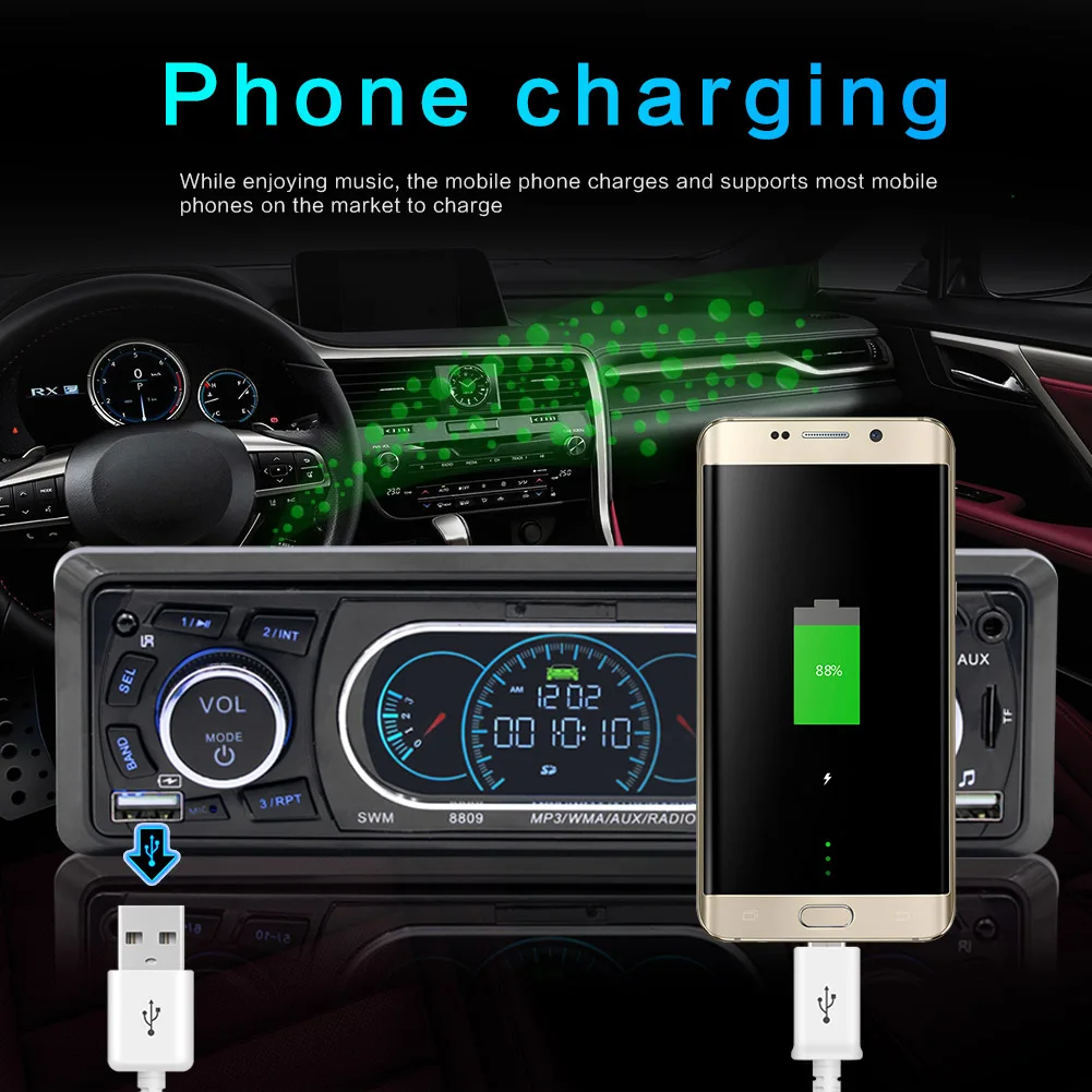 Car Radio Autoradio Remote Control Stereo 12V Single 1 Din Bluetooth Audio AUX/TF/USB Auto Phone Charging | Автомобили и