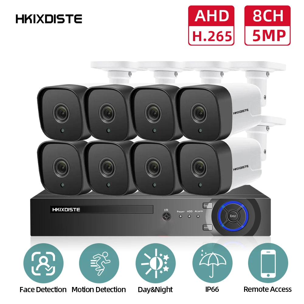 

Система видеонаблюдения, 8 каналов, 5 МП, AHD, DVR, IP66, с датчиком движения