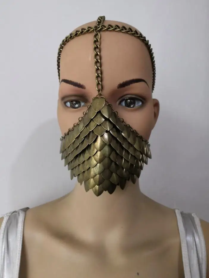 

Punk Goldren Mask Women Head Chain Metal Mask for Mouth Party Mask