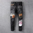 Джинсы мужские Стрейчевые составного кроя, модные брендовые облегающие джинсы с вышивкой, большой размер, черные синие дизайнерские