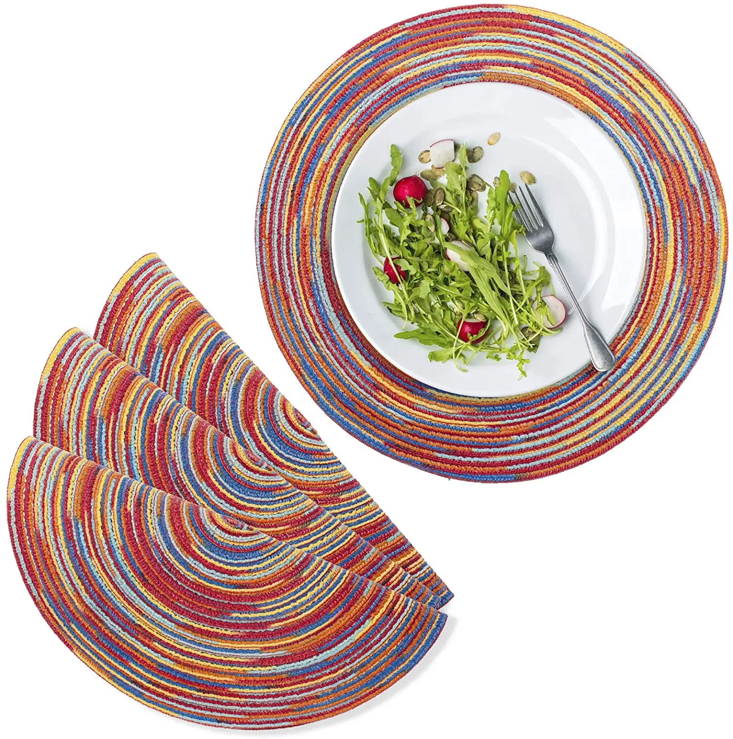 

4 PCS Round Table Placemats 15 Inch Weave Place Mats Washable Non-slip Pads Braided Heat Insulation Mats