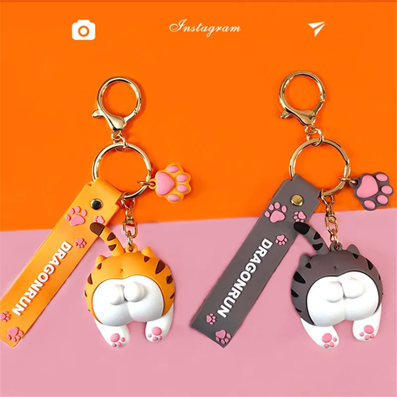 Брелок для ключей с милым котом и ягодицами милый мультяшный автомобильный