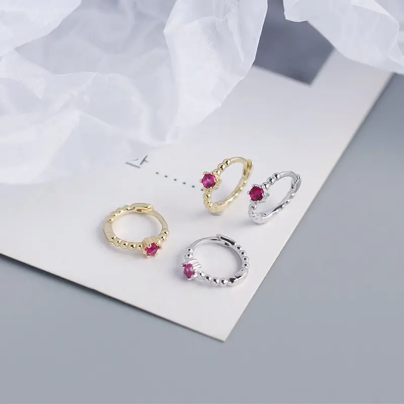 

A00276 925 Sterling Silver Minimalist Colorful Zircon Small Earrings for Women Bohemia Design Rock Unisex Party Jewelry