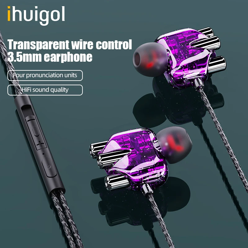 

ihuigol 3.5mm In-Ear Earphones with Microphone Transparent Stereo Surround Bass Headset Gaming Earbuds For iPhone Samsung Xiaomi