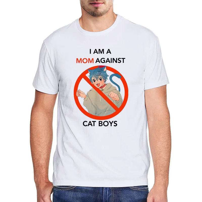 

Забавные футболки I Am A Mom with Cat Boys, уличная одежда с аниме принтом для мужчин и женщин, Повседневная модная футболка из 100% хлопка, футболки, топ...
