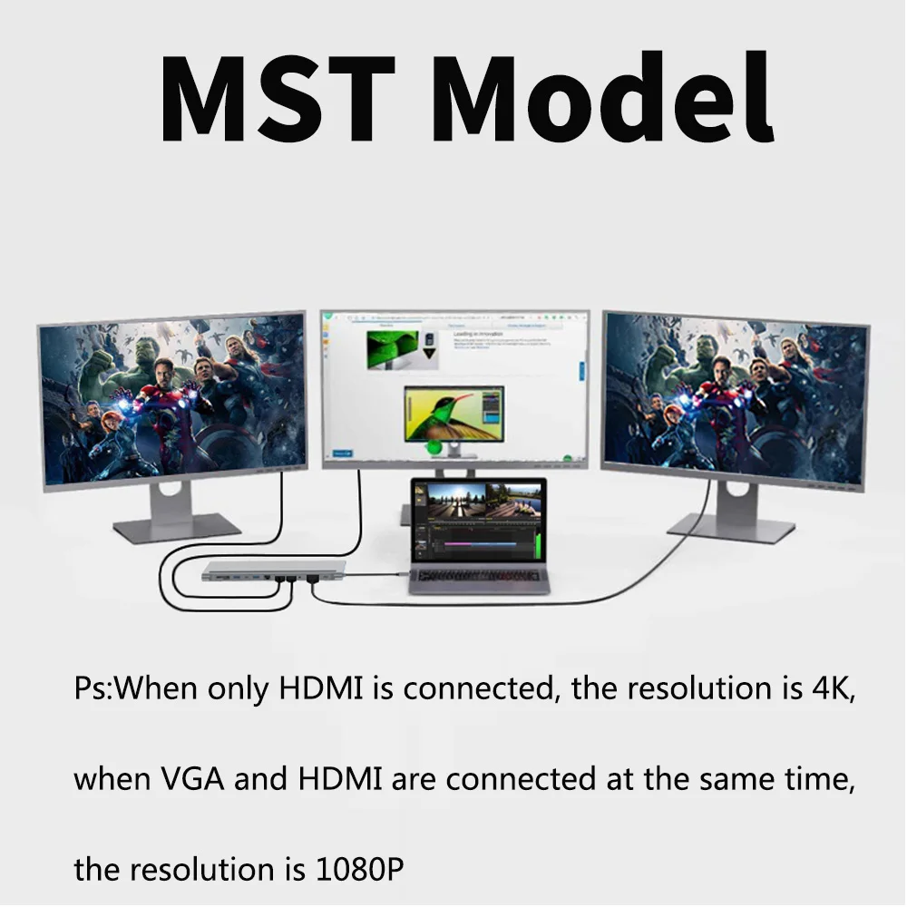 tebe 11 в 1 адаптер концентратора MST USB-C Тип c - 4K HDMI VGA Multi USB LAN Ethernet SD / TF кард-ридеры с 3