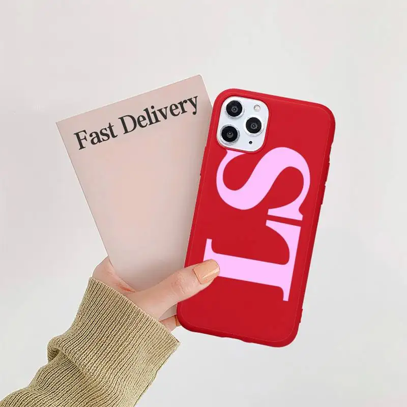 

Custom Large pink initial black background Phone Case Candy Color Red for iPhone 11 12 pro XS MAX 8 7 6 6S Plus X 5S SE 2020 XR