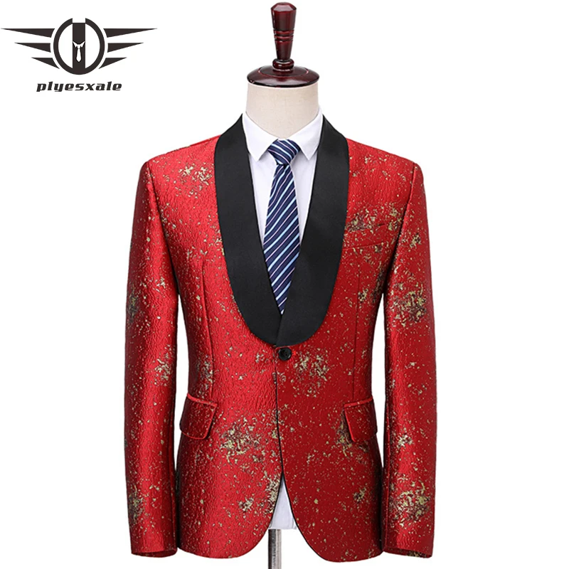 Шаль лацкан Мужские жаккардовые Блейзер Детская куртка небесно-синий и красный