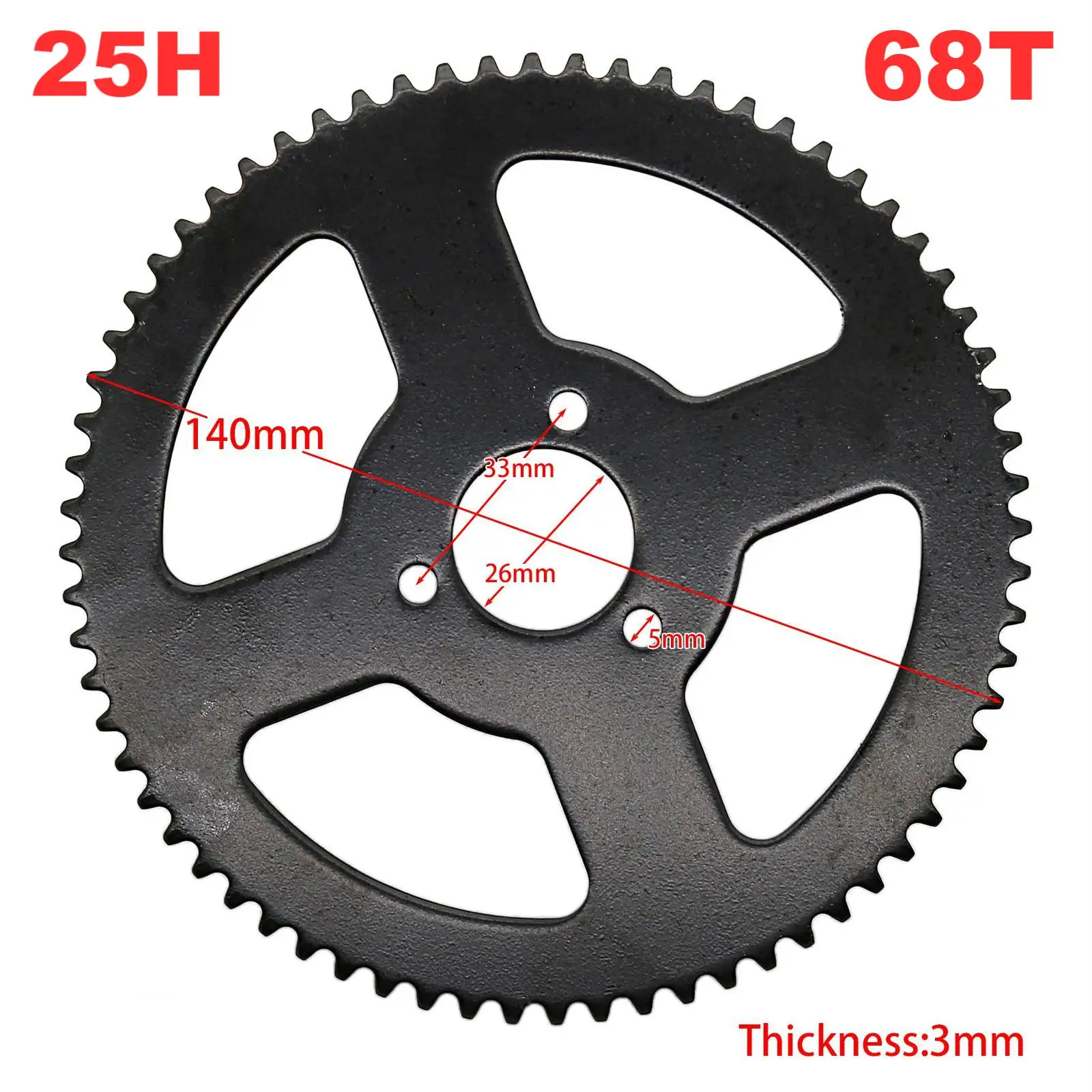 

25H 68T Tooth 26mm 2 Stroke Mini ATV Steel Rear Chain Sprocket For 47cc 49cc Chinese Pocket Bike Quad 4 Wheeler Scooter