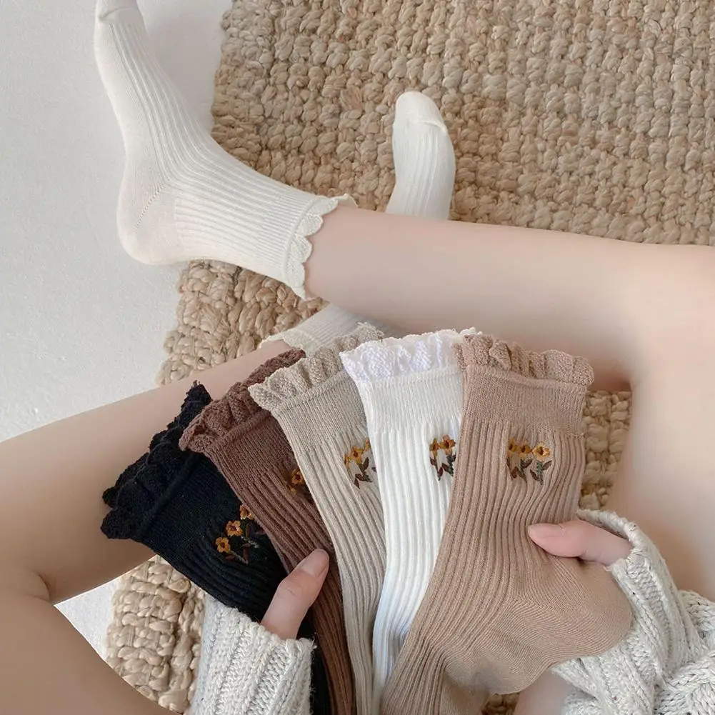 

Ladies Socks Embroidered Small Flower Socks Double Color Needle Lace Solids Summer Socks Fashion Y2D3