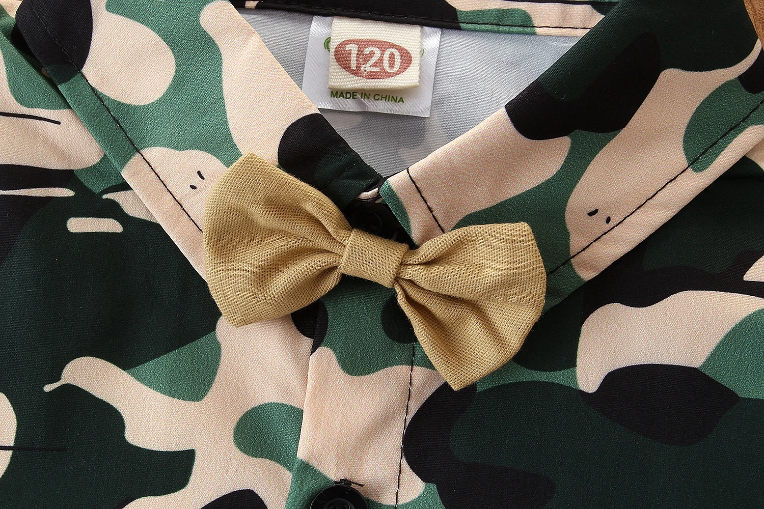 

2PCS Camouflage Bow Shirt + Black Shorts Set Baby Boy Shirts Toddler Boy Clothes Fashion 2020 Kids Clothing Little Kids Outfits