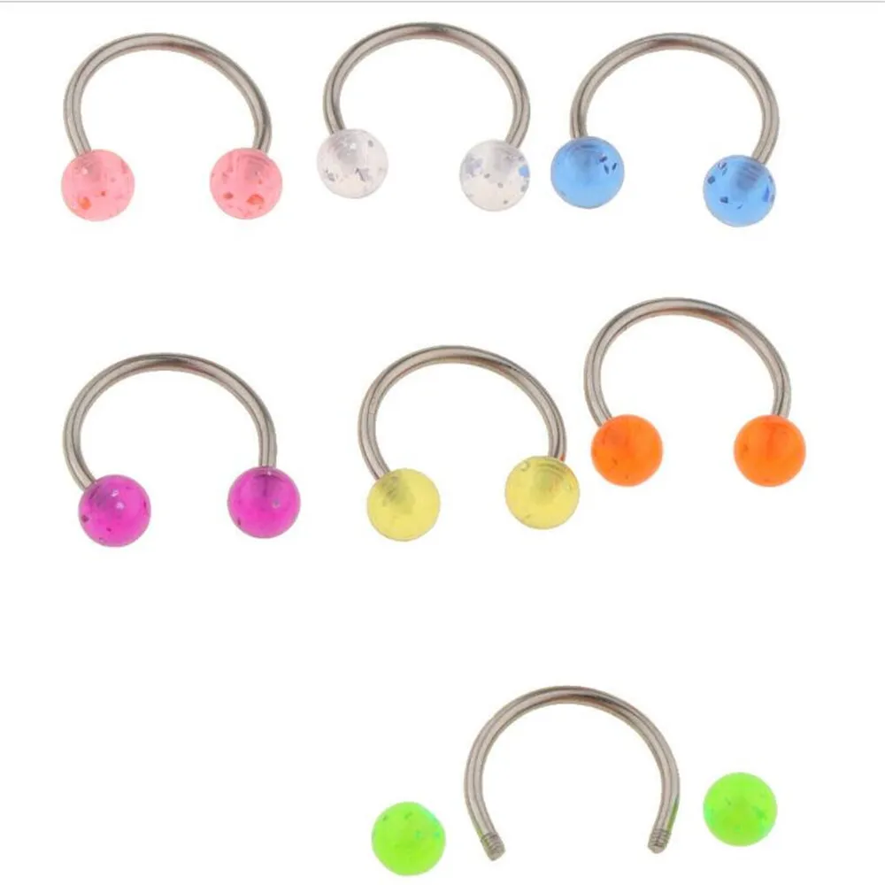 Поддельные пирсинг украшения для носа и тела женщин Подкова 7 шт блестящий шар