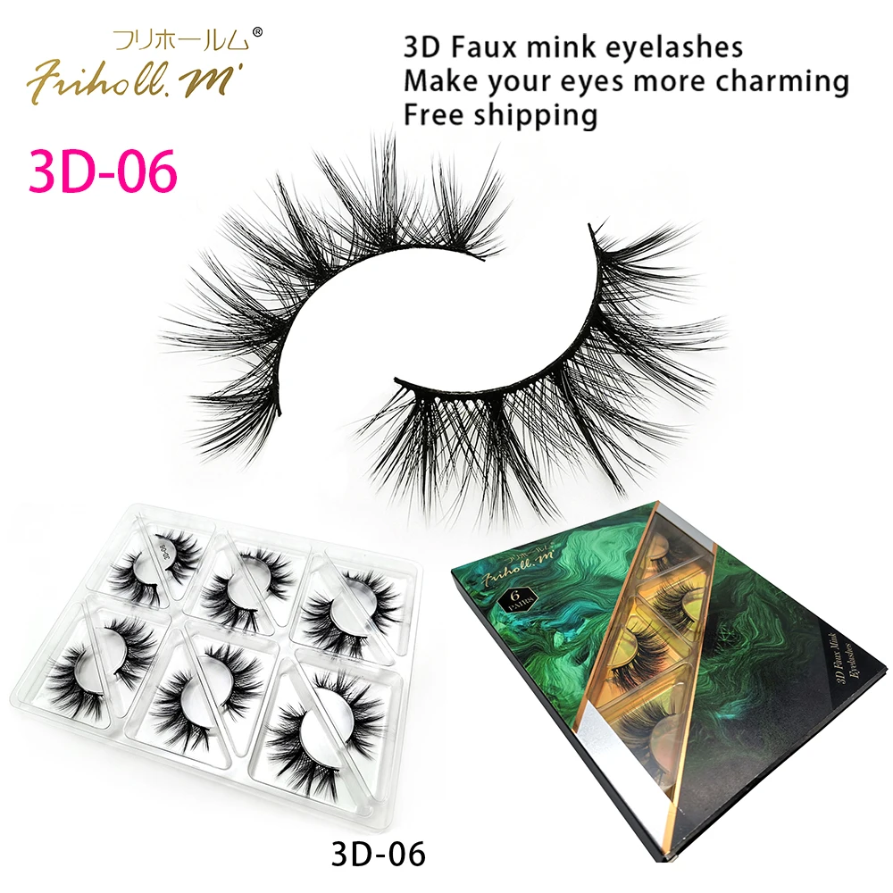 3D-06 Friholl. m шелковые ресницы, 6 пар, натуральные норковые 3d накладные ресницы для наращивания, личная этикетка, 3d синтетические шелковые ресницы - Цвет: 3D-06