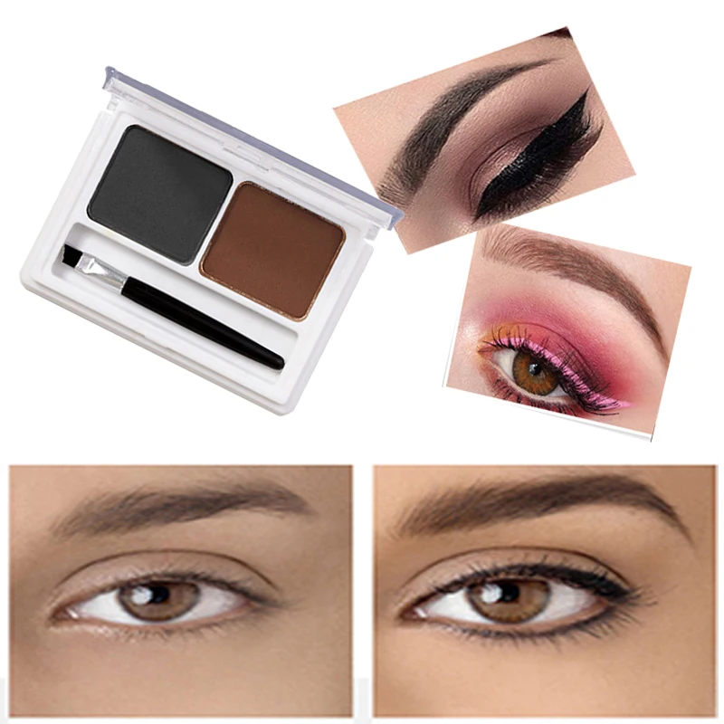 

1 Case Eyeshadow Cake Makeup 2 Color Waterproof Eyebrow Powder Eye Shadow Eye Brow Palette + Brush Eyebrow Enhancer Professional