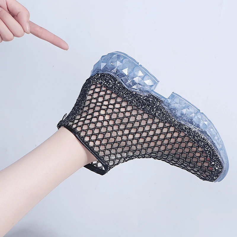 

Summer Boots Ladies Shoes Woman Fashion Transparent Martin Boots Thick Bottom Platform Zipper Hollow Breathable Crystal Shoes