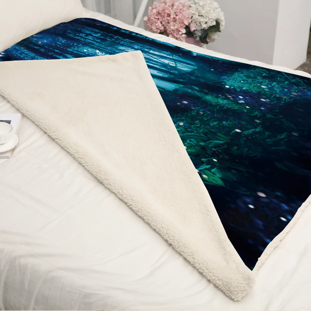 Soft Cartoon Polyester warm winter Blanket Thickened Double-layer Glamorous and dreamlike forest tree Printed | Дом и сад