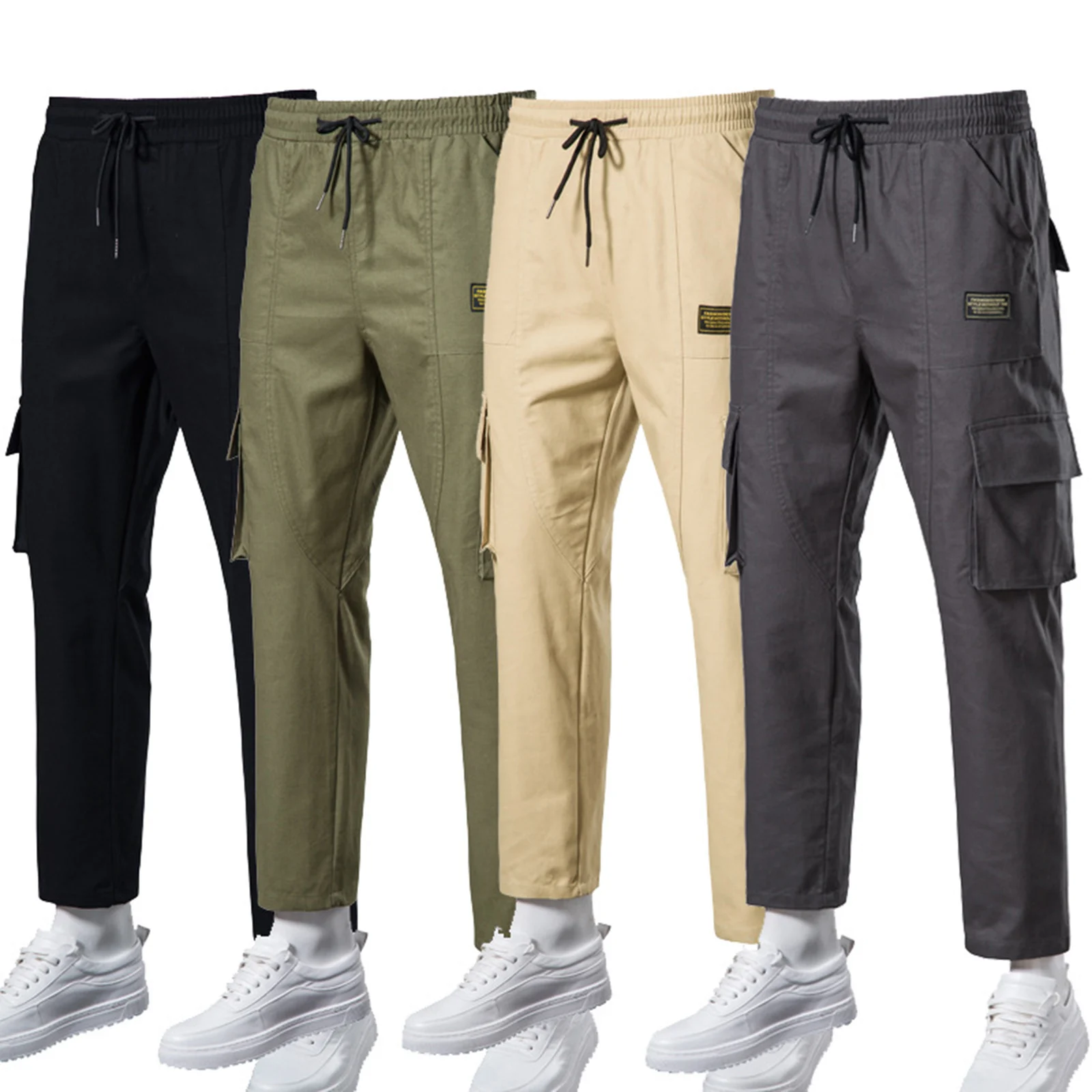 

Брюки мужские прямые с высокой талией, штаны с завязками и карманами для мальчиков